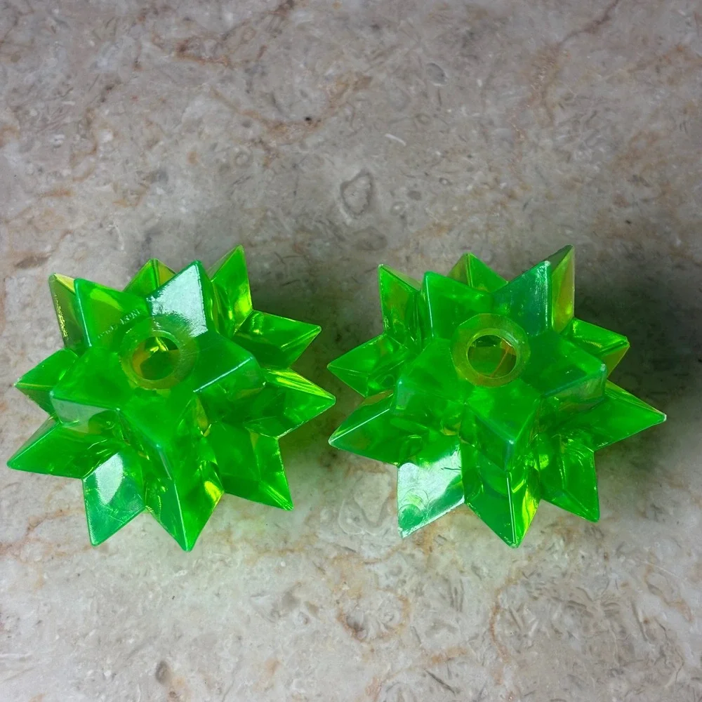 1950s Lucite Starburst Candle Holders 2 in Neon Green Acrylic Mid Century Modern